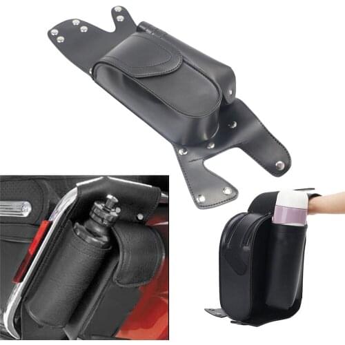 Motorcycle PU Leather Black Left Saddlebag Guard Bag with Water Bottle Drink Holder for Harley Touring Models