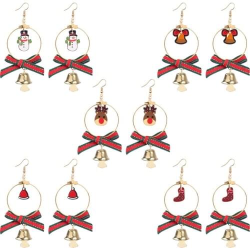 DIY Cartoon Earrings Round Hollow Snowman Gloves Bell Boots Pendant Alloy Fashion Men And Women Christmas Jewelry Gift Hot