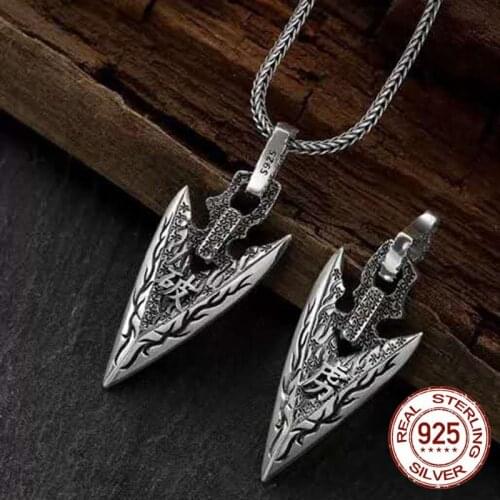 Original Design 100% 925 Sterling Silver Arrowhead Pendant Men Real Silver Tradition Courage Weapon Arrow Pendant Male Jewelry