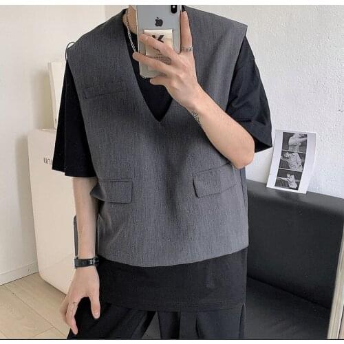 Korean fashion versatile mens loose lazy V-neck Pullover vest couple neutral vest trendy mens coat