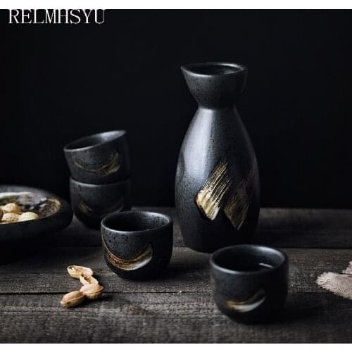 RELMHSYU Japanese Style Hand-painted Ceramic Liquor And Sake Set Wine Small Wine Cup Drinkware