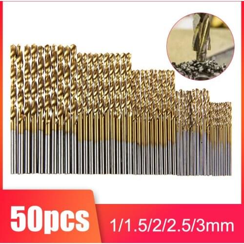 50Pcs Titanium Coated HSS High Speed Steel Drill Bit Set Metal Hole Grooving Drill Saw Carpenter Woodworking Tools