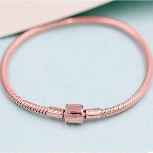 Original Rose Moments Barrel Clasp Snake Chain Bracelet Bangle Fit 925 Sterling Silver Bracelet Bead Charm Diy Pandora Jewelry