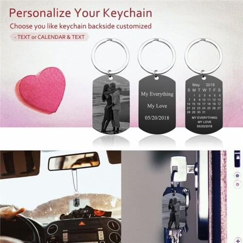 Personalized Master Engrave Photo Calendar Keychain Custom Text Dog Tag Pendant Key Ring Couple Valentines Day Birthday gift