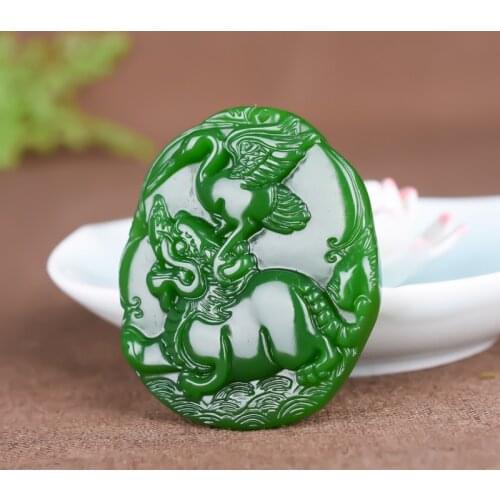 Chinese Green Jade Animal Unicorn Jade Pendant Jewelry Lucky Exorcise evil spirits Safety Charms Jade Fine Jewelry Pendant