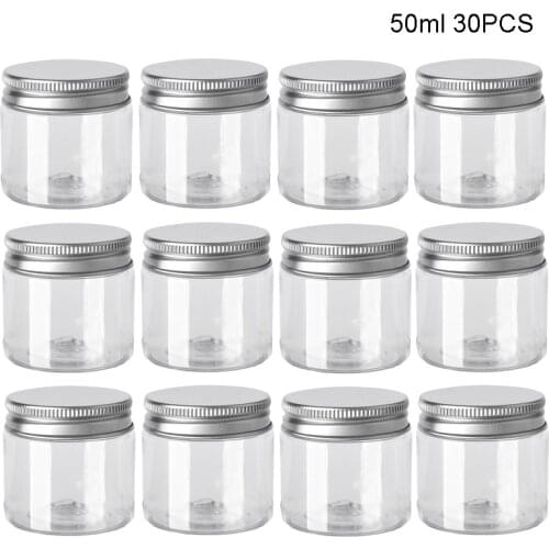 30Pcs 50ml Empty Plastic Clear Cosmetic Jars Screw Tin With Lid Clear Makeup Container Face Cream Sample Pot Food Storage Box