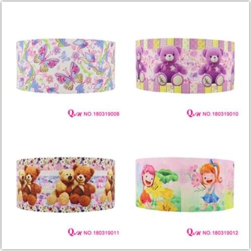 Q&N ribbon 16mm 22mm 25mm 38mm 50mm 75mm cartoon printed grosgrain ribbon webbing 50yards/roll for hair tie free shipping