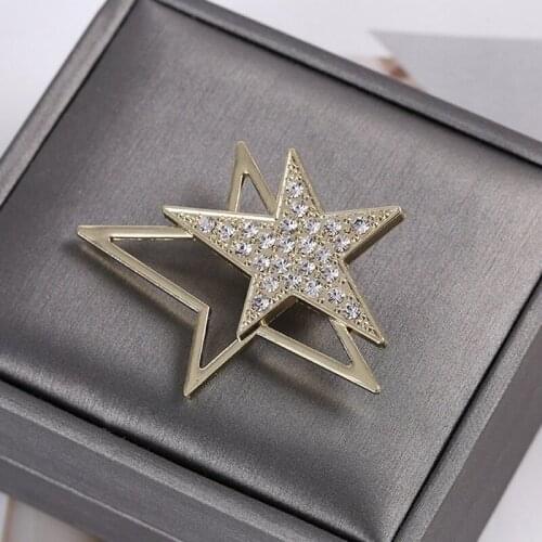 Bling Bling Crystal Star Brooch Women Double Star Brooch Suit Lapel Pin for Gift Party Fashion Jewelry