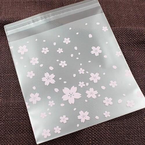 100Pcs Candy &Cookie Plastic Bags Cherry Blossoms Self-Adhesive Case For DIY Biscuits Snack Baking Package Kids Gift Decor