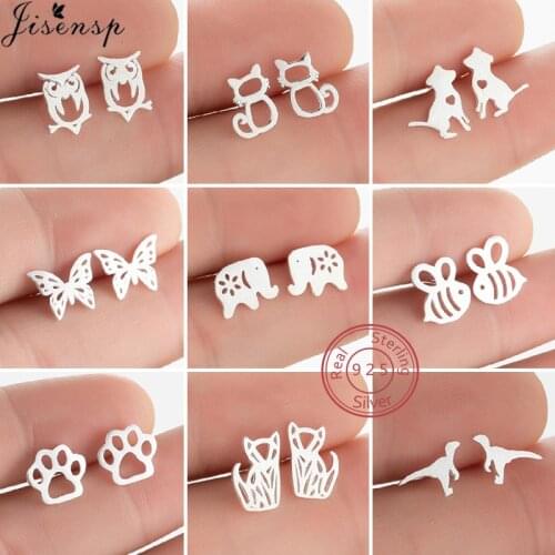 New Fashion Silver 925 Earrings Jewelry Lovely Elephant Butterfly Cat Paw Stud Earrings for Women Small Bee Ear Studs Girls