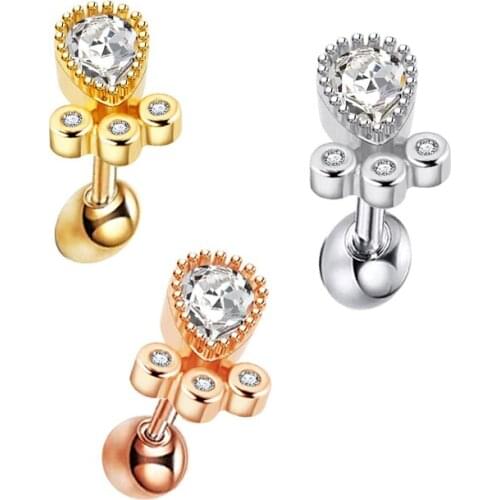 JUNLOWPY Stainless Steel Cartilage Earrings Barbell Helix Daith Conch Hoop for Women CZ Flower Heart Star Tragus Piercings 16G