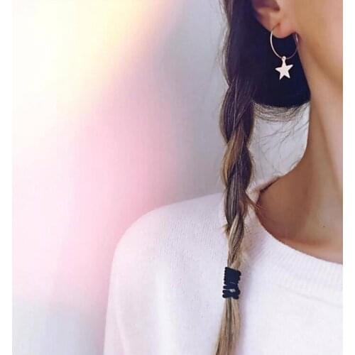 Korean Fashion Round Star Dangle Circle Drop Earrings for Women Geometric Round Star Gold Earring Wedding Jewelry Accessories