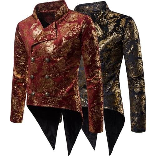 Medieval Palace Noble Print Retro Jackets Carnival Men Party Prom Tuxedo Evening Dress Suit Halloween Knight Prince Cosplay Coat