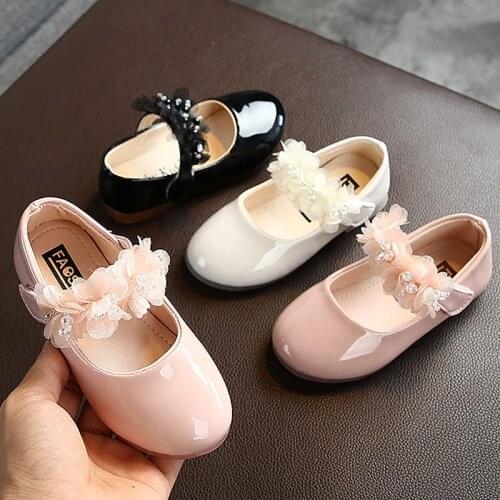 Girls Leather Shoes 2020 Flower Crystal Mary Janes Shoes For Baby White Girls Wedding Shoes Kids Flats Dance Shoes Black Pink