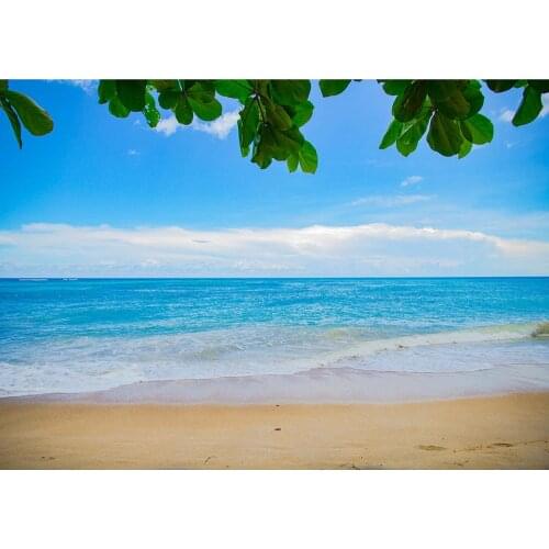 Beach Sea Blue Sky Leaves Vinyl Portrait Photographic Background for Wedding Baby Children Backdrops Photo Studio Photobooth
