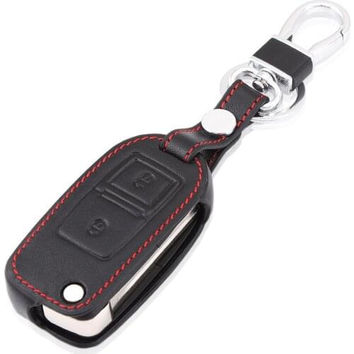 High quality Top layer leather key cover case For VW Amarok Polo Golf MK4 MK5 Bora Jetta Skoda Seat Altea Alhambra 2 buttons