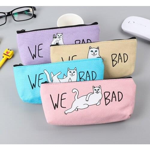 Funny Kawaii Cat Canvas Large Capacity Pencil Bag Storage Organizer Case School Supplies Escolar Papelaria Stationery
