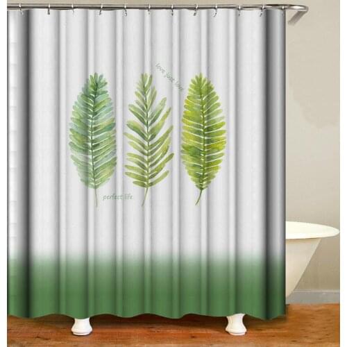 Plant Shower Curtain Green Leaves Pattern Bath Accessories with 12 Hooks Waterproof Polyester Fabric Bathroom Decor