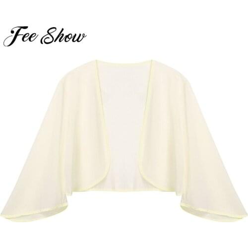 Women Elegant Chiffon Open Front Cardigan Wraps Shawls Casual Wedding Evening Party 3/4 Flare Sleeve Cape Bridal Dress Cover Ups