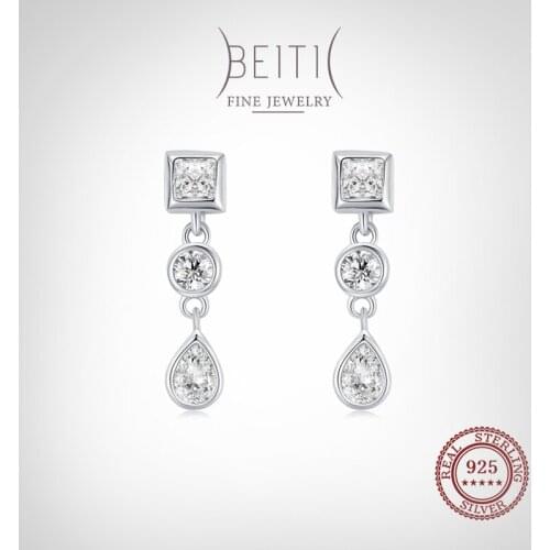 Beitil Shining Clear Zircon Irregular Geometric Stud Earrings For Women Classic Luxury 925 Sterling Silver Fashion Jewelry