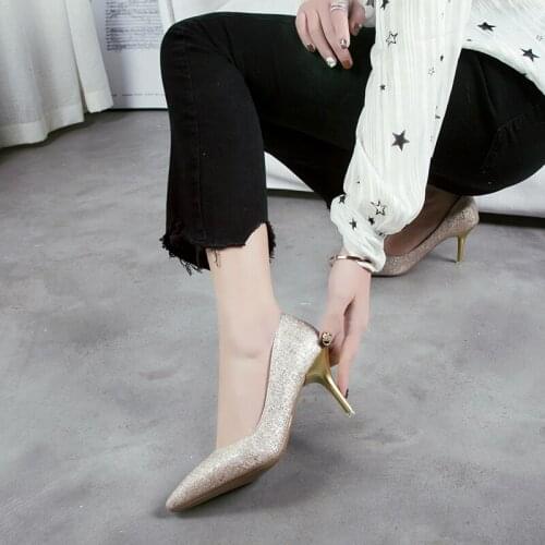 2020 Concise wild female single shoes fashion lace high heels shallow mouth sexy suede work shoes concise women pumps U14-48