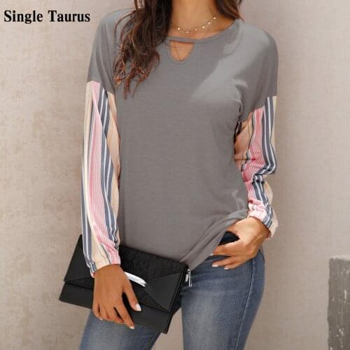 2020 Fall Female Striped Tops O Neck Casual Women Clothing Blusas Mujer De Moda 2020 Loose Tee Long Print Sleeve T-shirt
