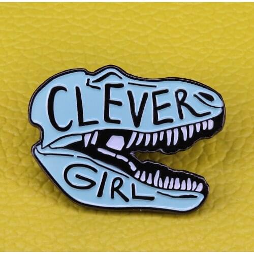 Clever Girl Womens Ladies T-Rex Dinosaur Park Raptor Badge Gift For Her Jurassic Park World Brooch Enamel Pin