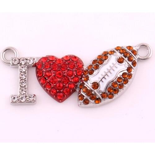 Women Men Necklace Charm I LOVE FOOTBALL Pattern Beautiful Colorful Crystals Jewelry Pendant Zinc Alloy Material Dropshipping