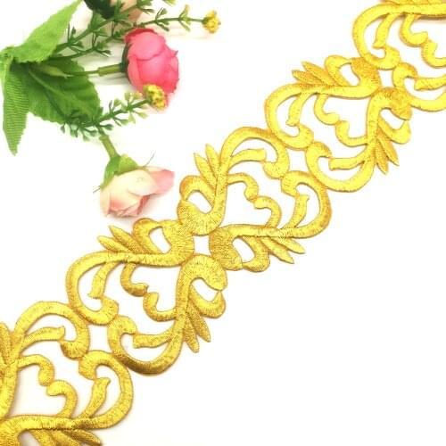 1 Yard Gold Embroidered Lace Iron On Trims Diy Cosplay Costume Braid Appliqued Lace Ribbons 7cm Wide