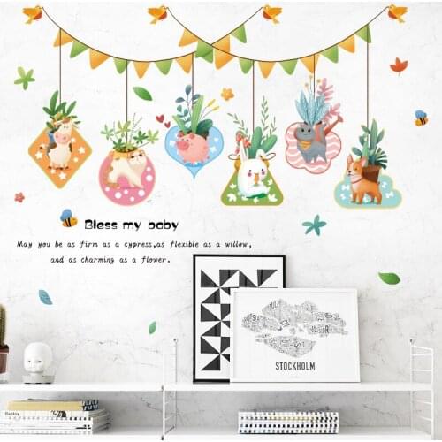 105*68cm Cartoon Lovely Animals Wall Stickers for Baby Room Rabbit Cat Dog Home Decor for Kids Room Decorative Vinyls for Walls