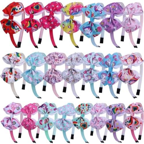 22pcs/set Children Unicorn Hair Bow Hairband Girls Birthday Gift Set Cartoon Printed Animal 3.5 Inch Bows Kids Headwear