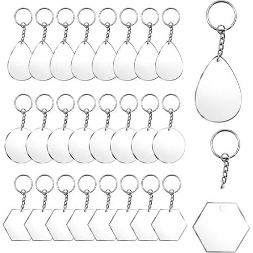 1 Set Acrylic Keychain Blanks with Key Rings Jump Rings Clear Discs Circles Set U2JF