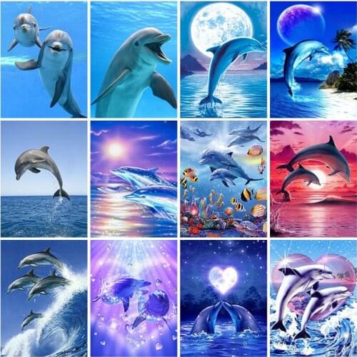 Diamond Painting Dolphin Full Square Round Diamond Embroidery Animals Pictures Of Rhinestones Mosaic Cross Stitch Hnadmade Gift