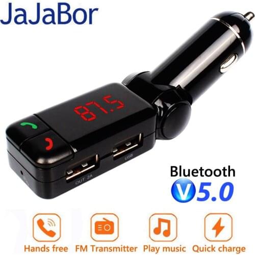 JaJaBor FM Fransmitter Bluetooth 5.0 Car Kit Handsfree AUX Audio MP3 Player Support USB Flash Drive Car Charger FM Modulator