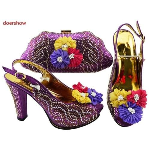 Doershow Italian Shoes with Matching Bags Ladies Italian Shoes and Bag Set Decorated with Rhinestone Party Shoes and Bag SJZS1-2