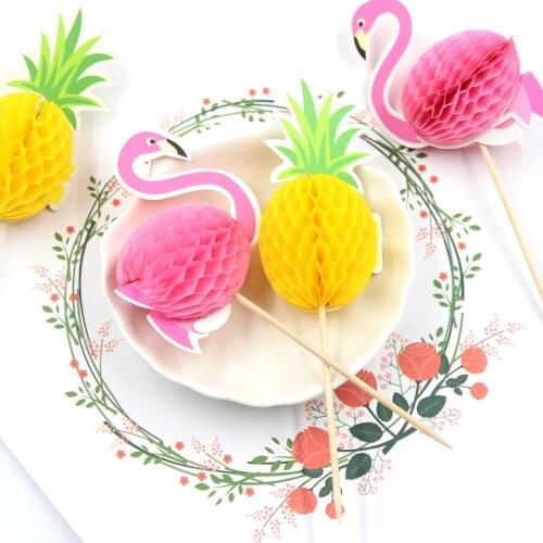 Flamingo Pineapple Fruit Cocktail Decoration Cake Cupcake Topper Flag Handmade Disposable Toothpick Wedding Party Supplies Decor