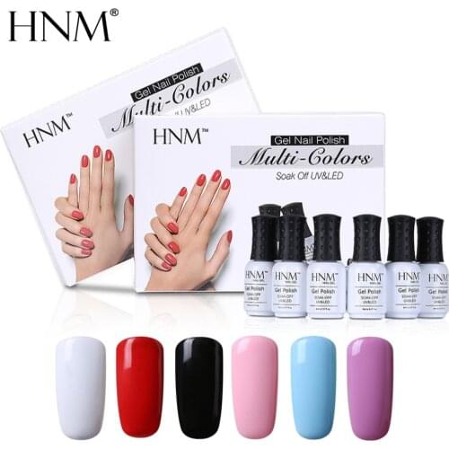 HNM UV Gel Nail Polish Stamping Set 6pcs/lot 8ML Soak Off Nai Gel Gift Box Varnish Semi Permanent DIY Painting Gellak Enamel