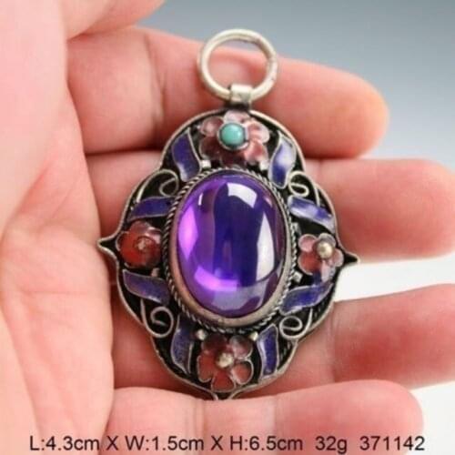 Exquisite Chinese Collectibles handwork inlaid with purple artificial zircon Cloisonne Flower Wonderful Pendant