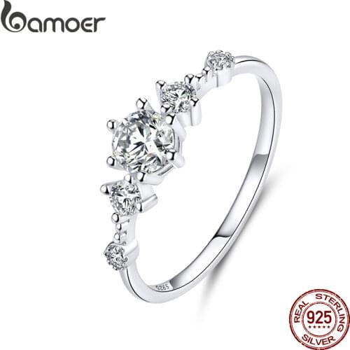 Bamoer 925 Sterling Silver Inlaid Shiny Zircon Sparkling Finger Rings for Women Wedding Engagement Dedicated Jewelry Gift SCR568