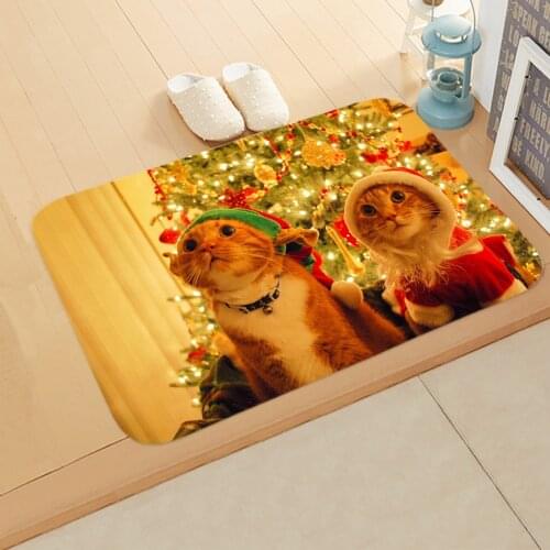 Cat Dog Christmas Pattern 40*60 Kitchen Entrance Door Mat Coral Velvet Carpet Rubber Indoor Floor Mats