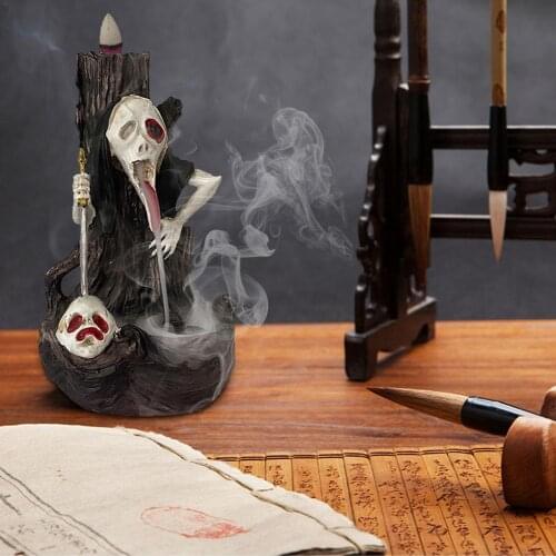 Painted Skull Back Flow Incense Incense Burner Skull Shape Resin Reflux Incense Burner Home Office Decor