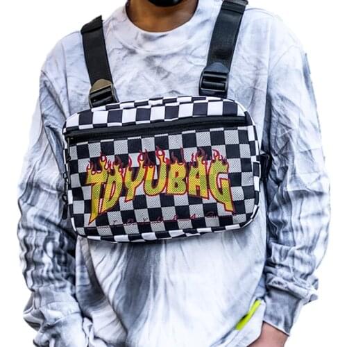 New Chest Bag Fashion Streetwear Grid Large Capacity Chest Rig Bags For Man Hip-Hop Rectangle Suitable For Party Packs