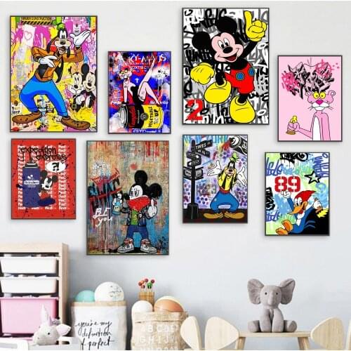 Disney Art Cute Cartoon Animal Posters And Prints Vogue Goofy Dog Mickey Mouse Picture On Canvas Wall Painting For Kids Room