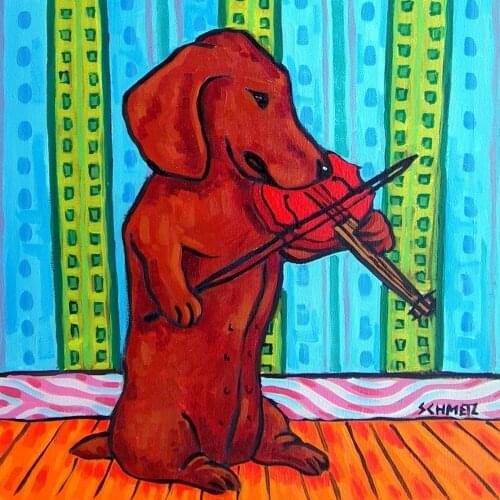 Dachshund playing Violin dog Oil Painting Canvas Posters and Prints Wall Art Pictures for Living Room Decor