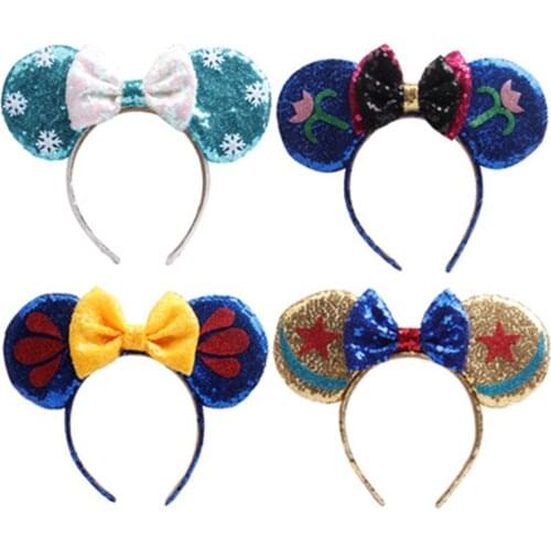 1PCS NEW Princess Minnie Ears Headband Big Sequin Bows EARS COSTUME Headband Cosplay Plush Adult Kids Headband Decoration Gift