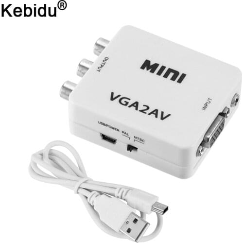 Kebidu HD Mini VGA to AV RCA Audio Converter VGA2AV/CVBS Adapter with 3.5mm for PC to TV HD Computer to TV VGA to AV Converter