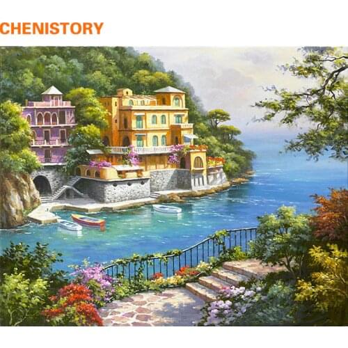 CHENISTORY Pre-Framed Landscape DIY Painting By Numbers Modern Wall Art Picture Acrylic Paint On Canvas For Home Decors Artwork