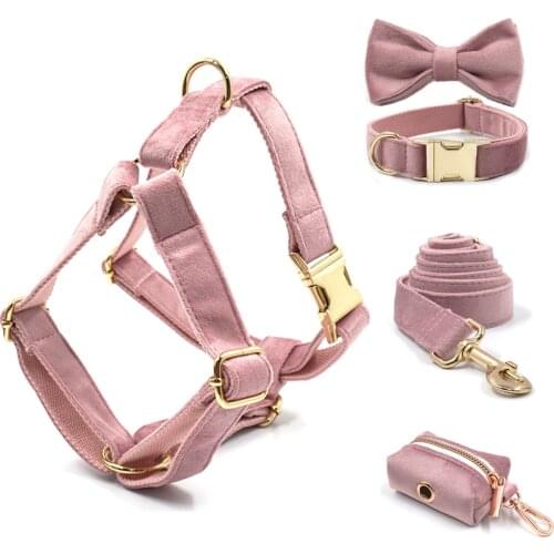 Pink Dog Harness for Girl Dogs Cute Dog Collar with Removable Bowtie 5pcs Pet Traction Set Dog Harness Bow Collar Leash Poop Bag