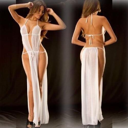 Sexy Lingerie Long Nightdress Fashion Nightclub European American Temptation Backless Erotic Women Underwear Black White M-2XL