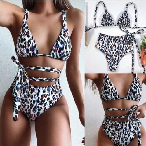 Sexy Leopard Women Bikini Sets Beach Swimwear Bathing Suits 2 Piece Split Push Up Bandage Beachwear Mujer Thong Biquini